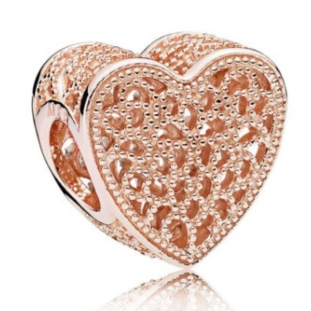 NWT NIB pandora Rose Filigree & Beaded Heart Charm rose gold  781811